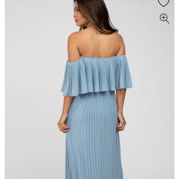 Chiffon Pleated Off Shoulder Maternity Maxi Dress - Picture 3 of 11
